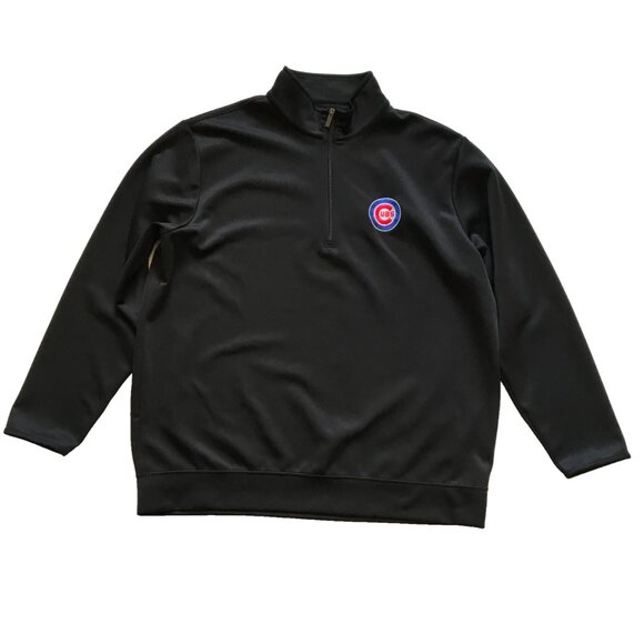 Antigua Chicago Cubs Pullover Jacket Mens XXL Black Long Sleeve 1/4 Zip Neck - Picture 1 of 10